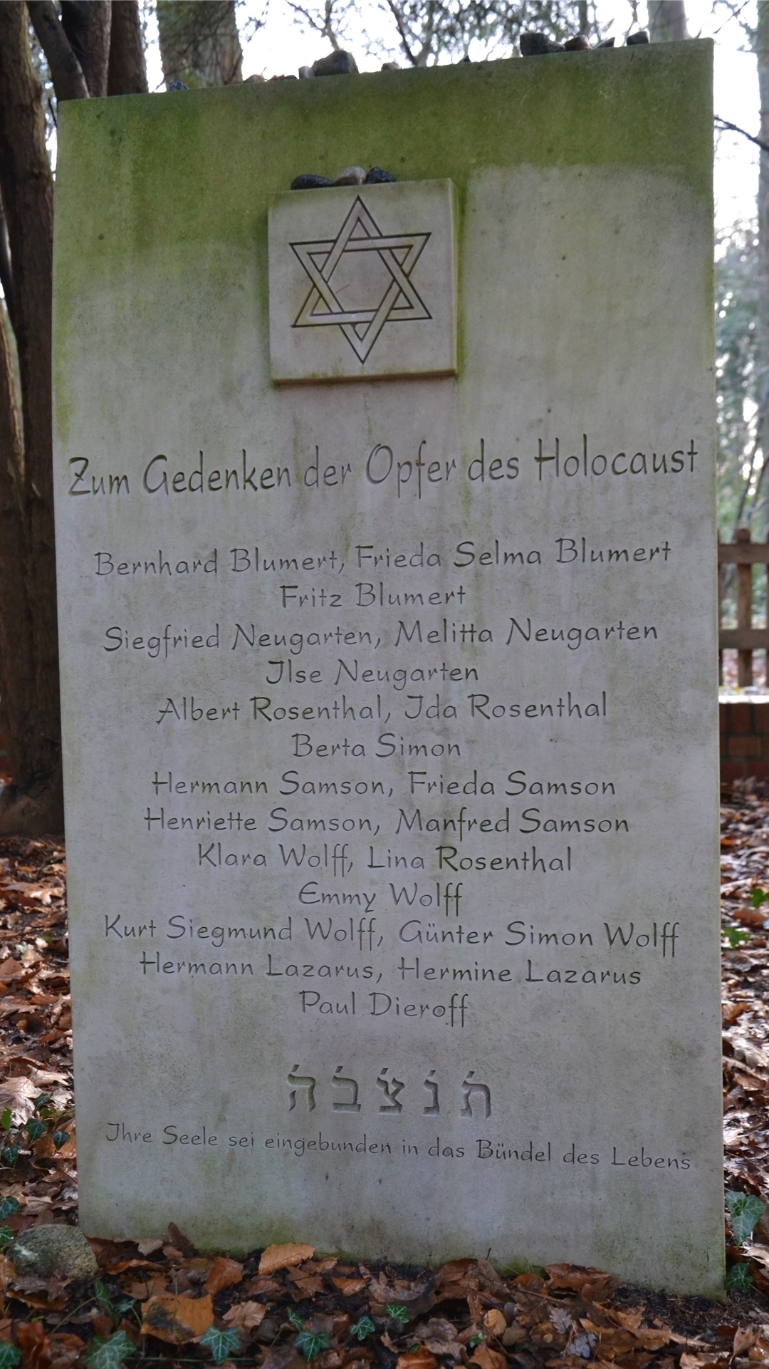 Der 2008 auf dem jüdischen Friedhof in Zeven aufgestellte Gedenkstein für die 21 ermordeten Zevener Juden