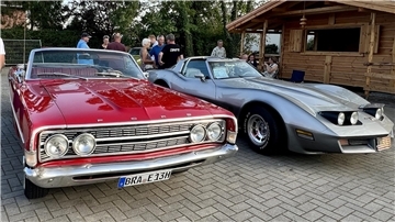 Am Rande der US-Oldtimer-Schau wurde auch viel gefachsimpelt.