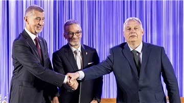 Andrej Babis (l-r), Herbert Kickl und Viktor Orban in Wien.