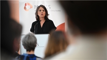 Annalena Baerbock bei der Vorstellung der künftigen deutschen China-Politik im Berliner China-Institut Merics.