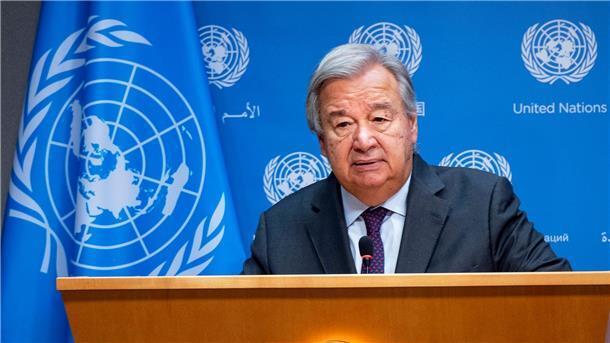 Israel: 400 „Terrorziele“ getroffen António Guterres, Generalsekretär der Vereinten Nationen, spricht während einer Pressekonferenz im Hauptquartier der Vereinten Nationen über die Lage in Israel nach dem Angriff der Hamas.