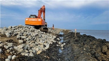 Blick über die Buhnen-Baustelle in Solthörn.