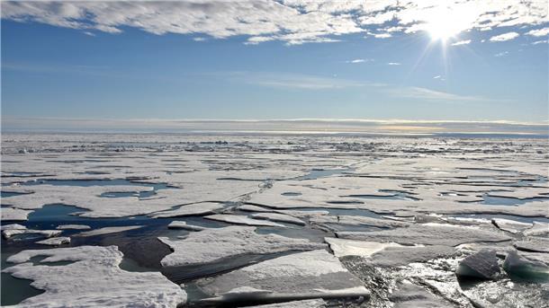 Klimawandel könnte Nordpolarmeer im Sommer saurer machen Auf dem Arktischen Ozean am Nordpol schwimmen Eisplatten.