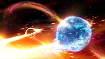 Auf dieser künstlerischen Darstellung verschlingt ein Schwarzen Lochs einen Neutronenstern. 