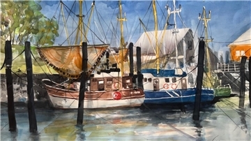 Das Gemälde "Fischkutter Fedderwardersiel"