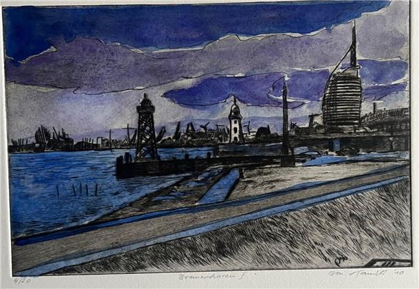 eine gemalte Ansicht der Stadt Bremerhaven