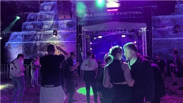 Menschen tanzen beim Pulsepeak-Festival in Nordenham