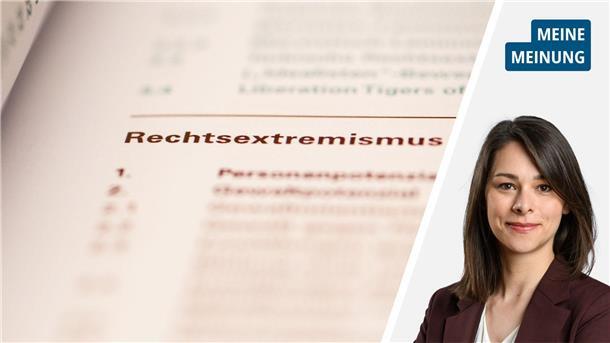 Anteil der AfD an politischer Gewalt klar benennen Blatt Papier mit der Aufschrift "Rechtsextremismus"
