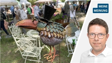 Die Collage zeigt links eine Aufnahme, die bei der Landpartie Garten und Ambiente entstanden ist. Rechts ist Redakteur Timo Kühnemuth zu sehen.