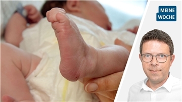 Die Collage zeigt links ein neugeborenes Baby und rechts Redakteur Timo Kühnemuth.