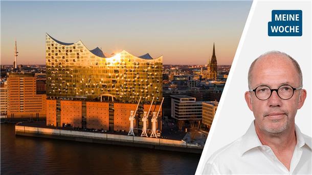Wo Kosten explodieren: Nordenhams Elbphilharmonie ist eine Kita Die Elbphilharmonie in Hamburg im goldenen Licht der untergehenden Sonne.