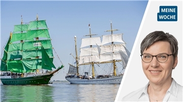Collage zwei Großsegler bei der Sail/Portrait Andrea Vogt
