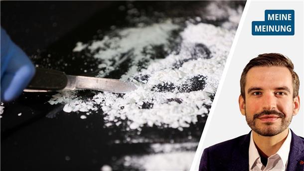 Deutschland hat ein Drogenproblem – und es wird größer Weißes Pulver und ein Mann in einem zweiten Bild