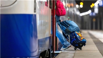 Wieder Zugausfälle in Bremerhaven: Bahnreisende steigen in Busse um Eine Frau mit Koffern steigt in einen Regiozug von Nordwestbahn