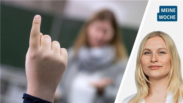 Meine Woche: Hochs und Tiefs der Schulen und Neustart der Blattlaus Zweigeteiltes Bild; links eine Kinderhand, die sich meldet; rechts junge Frau mit blonden Haaren.