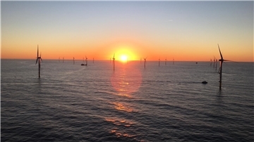 Blick auf den Offshore-Windpark Gode Wind I in der Nordsee.