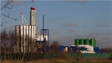 Blick auf eine Fracking-Anlage im britischen Manchester, die zur Gasproduktion genutzt wird.