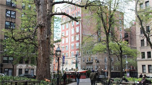 96-jährige Rita Paul leitet New Yorker Promi-Hotel Blick vom gleichnamigen Platz auf das Washington Square Hotel.