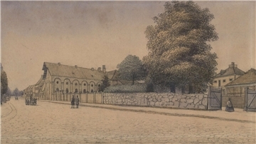 Bremervörder Lagerbier-Brauerei am Großen Platz, Zeichnung/Aquarell von Friedrich Gottlieb Müller, 1863.