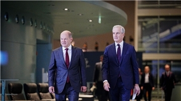 Bundeskanzler Olaf Scholz und der norwegische Ministerpräsident Jonas Gahr Støre in Berlin.
