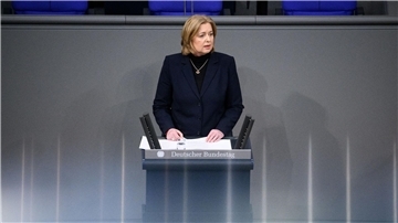 Bundestagspräsidentin Bärbel Bas (SPD) während der Gedenkstunde für die Opfer des Nationalsozialismus im Deutschen Bundestag.