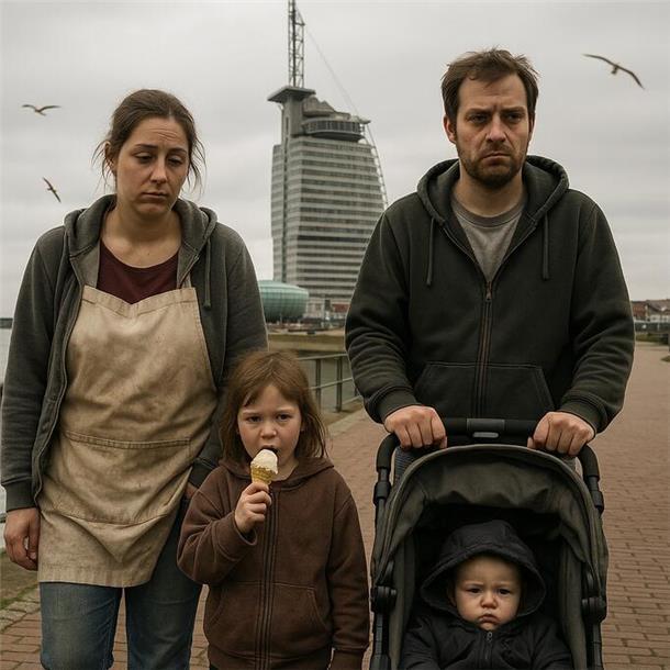 Bremerhaven in Bildern: So sieht ChatGPT die Stadt ChatGPT zeichnet ein düsteres Bild von der typischen Bremerhavener Familie.
