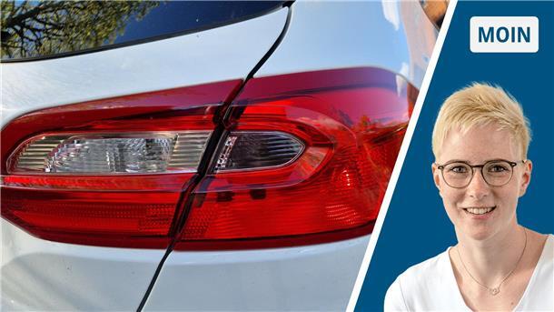 Wenn mein Auto reden könnte: Das eigene Auto ist mehr als ein Gefährt Rechts ist eine Frau mit kurzen blonden Haare und Brille, links ist ein Rücklicht eines Autos.