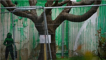 Neues Banksy-Motiv in London mit weißer Farbe beschmiert Das Banksy-Kunstwerk wurde mit weißer Farbe verunstaltet, nachdem es am Wochenende in Finsbury Park (London) auftauchte.