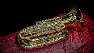 eine Tuba auf einem roten Samttuch
