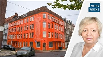 Das Haus Körner-/Kistnerstraße leuchtet seit etwa zehn Jahren in Orange.