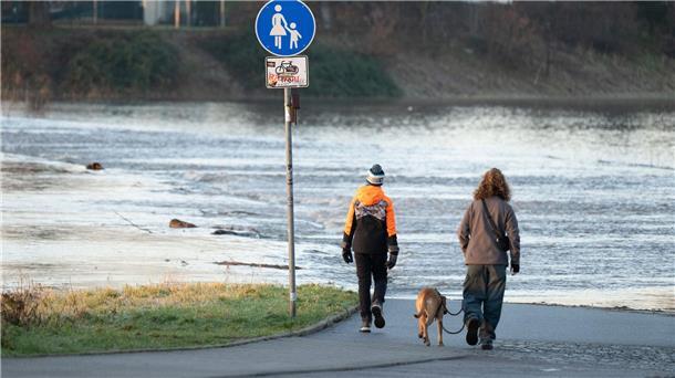 Hochwasserlage: Kampf gegen Überflutung und Aufatmen Das Hochwasser der Elbe tritt in der Flutrinne zwischen den Dresdner Stadtteilen Kaditz und Mickten über das Ufer.