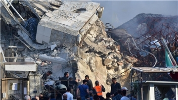 Das zerstörte Konsulatsgebäude der iranischen Botschaft.