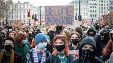 Demonstration in London, zu der die feministische Aktionsgruppe „Sisters Uncut“ aufgerufen hat.