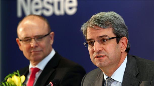 Der entlassene Nestle-Manager Laurent Freixe (rechts) - hier auf einer Pressekonferenz 2012