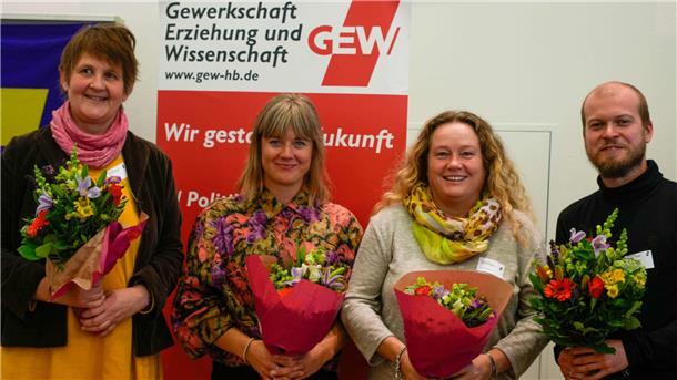 Landesverband der Gewerkschaft GEW empört über Vorschläge gegen Lehrkräftemangel Der geschäftsführende Landesvorstand der GEW (von links): die Vorstandssprecherinnen Elke Suhr und Ramona Seeger, Landesschatzmeisterin Carmen Rehkopf und Landessprecher Fabian Kinz.