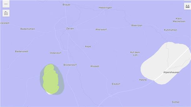 Der grüne Fleck zeigt die Lage des Salzstocks bei Brümmerhof, südlich von Zeven. Er gehört zu den bundesweit 90 Teilgebieten, die Geologen derzeit noch bei der Suche nach einem Atommüll-Endlager auf dem Zettel haben.