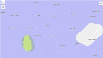 Der grüne Fleck zeigt die Lage des Salzstocks bei Brümmerhof, südlich von Zeven. Er gehört zu den bundesweit 90 Teilgebieten, die Geologen derzeit noch bei der Suche nach einem Atommüll-Endlager auf dem Zettel haben.