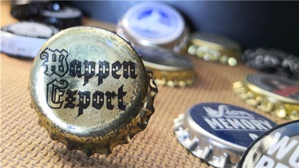 Ein Kronkorken der Biermarke „Wappen Export“.