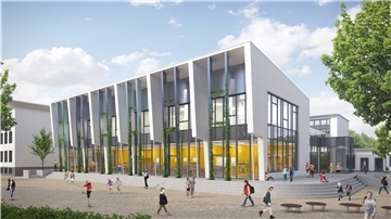 Der Neubau der Goetheschule vom Geesteufer aus gesehen.