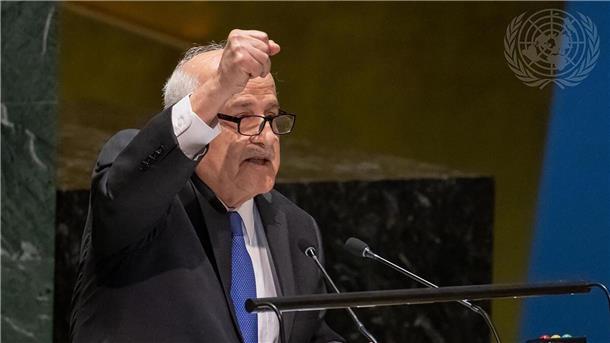UN stärken Rechte der Palästinenser Der palästinensische Botschafter Riad Mansur bei der Vollversammlung der Vereinten Nationen in New York.