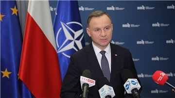 Der polnische Präsident Andrzej Duda spricht auf einer Pressekonferenz nach der Sitzung des Regierungsausschusses für Landesverteidigung und Verteidigungsangelegenheiten.