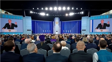 Der russische Präsident Wladimir Putin während seiner Rede zur Lage der Nation in Moskau.