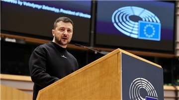 Der ukrainische Präsident Wolodymyr Selenskyj hat eine Rede vor dem EU-Parlament in Brüssel gehalten.