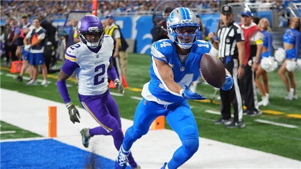 Detroits Amon-Ra St. Brown (r) blieb gegen die Vikings ohne Touchdown.