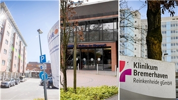Krankenhäuser in Bremerhaven: (von links) Ameos-Klinikum Mitte, Ameos-Klinikum am Bürgerpark und Klinikum Reinkenheide