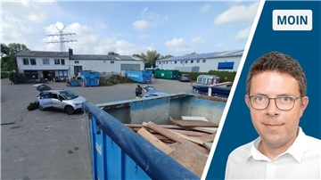 Die Collage zeigt links den Recyclinghof in Nordenham und rechts Redakteur Timo Kühnemuth.