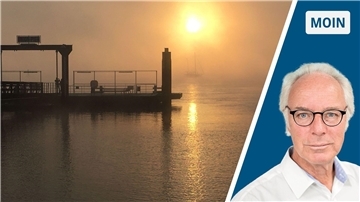 Die Collage zeigt links den Unionpier in Nordenham und rechts Reporter Christoph Heilscher.