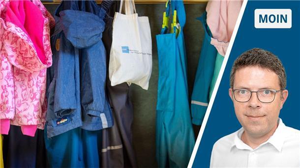 Die Collage zeigt links Kleiderhaken mit Kinderbekleidung und rechts Redakteur Timo Kühnemuth.