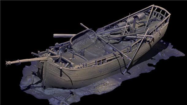 Forscher finden verborgene Schätze am Grund der Ostsee Die Computersimulation zeigt ein Schiffswrack in der Ostsee.