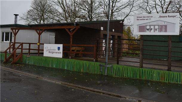 Das Foto zeigt die Containeranlage des Bürgervereins Schwei plus ehemalige Viehrampe.